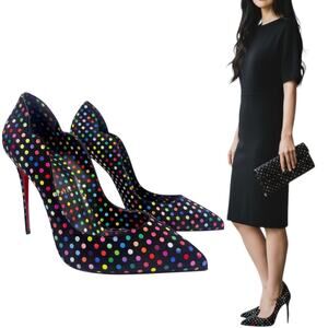 Christian Louboutin Hot Chick Polka Dot Suede Pumps Black Size 39